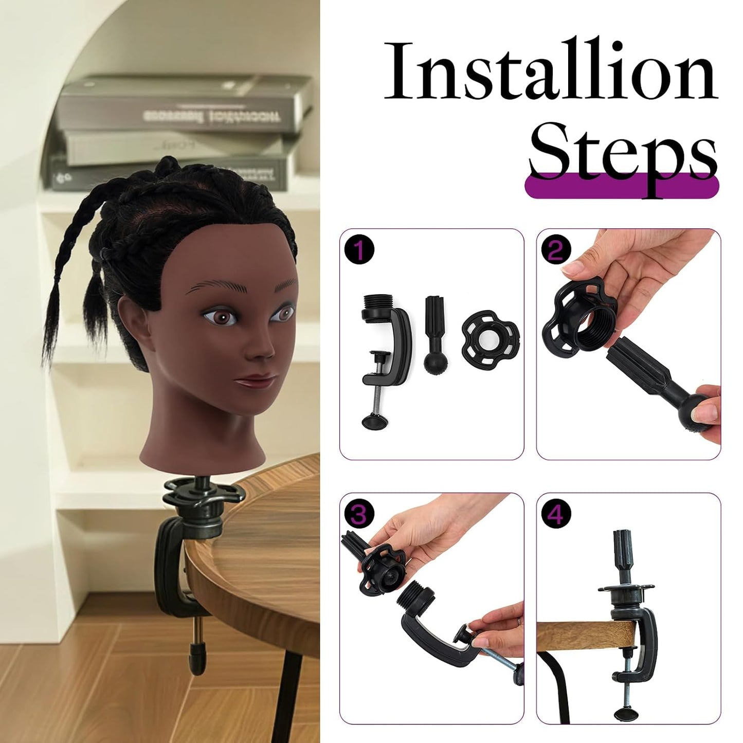 Real Hair Mannequin Head - 18" Human Hair Cosmetology Training Doll for Styling, Dying & Braiding | Black