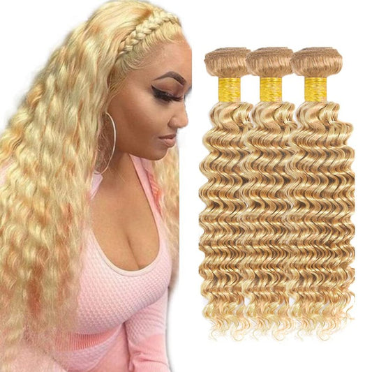 Honey Blonde Bundles 613 Deep Wave Bundles Human Hair Blonde Bundle 16 18 20 inch Two Tone 613 and 27 Bundle 300g