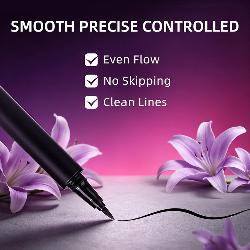 Liquid Eyeliner - Waterproof Black Eyeliner with Ultra Fine Brush | Quick Drying, Smudge Resistant, Intense Pigment, 0.042 Fl Oz