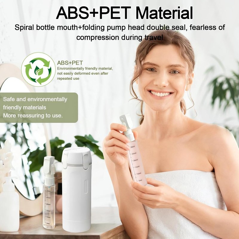 Travel Dispenser Bottles - 4-in-1 Refillable Shampoo & Conditioner Set | Compact & No-Spill Design for Vacations