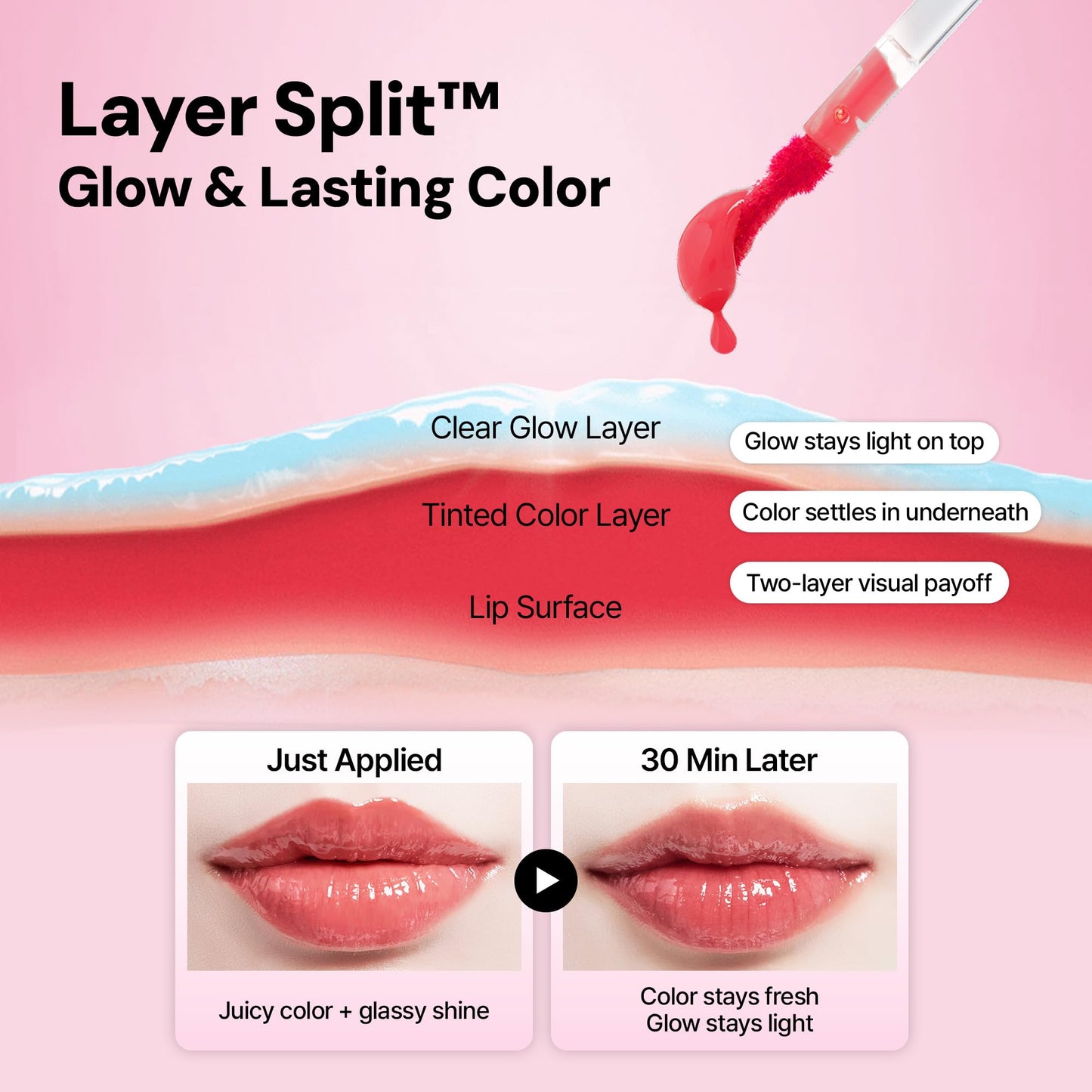Oiad Slayn Hyper Glow Lip Gloss Tint, Long-Lasting Fresh-Looking Color, Non-Sticky Glassy Shine, Curved Scoop Applicator(04 Teen)