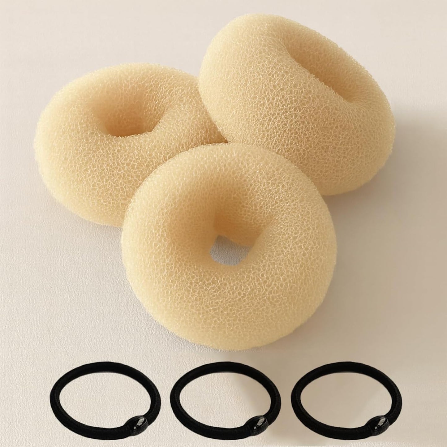 Brown Hair Bun Maker Set - 3 Pcs Hair Donut Tool for Kids & Women | Includes 3 Elastic Bands, Ideal for Short & Thin Hair (3 Inch)