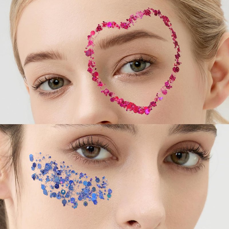 Face Glitter Set - 9 Color Body Glitter Gel with 3 Gold Freckles | No Glue Needed Festival Makeup for Parties & Halloween
