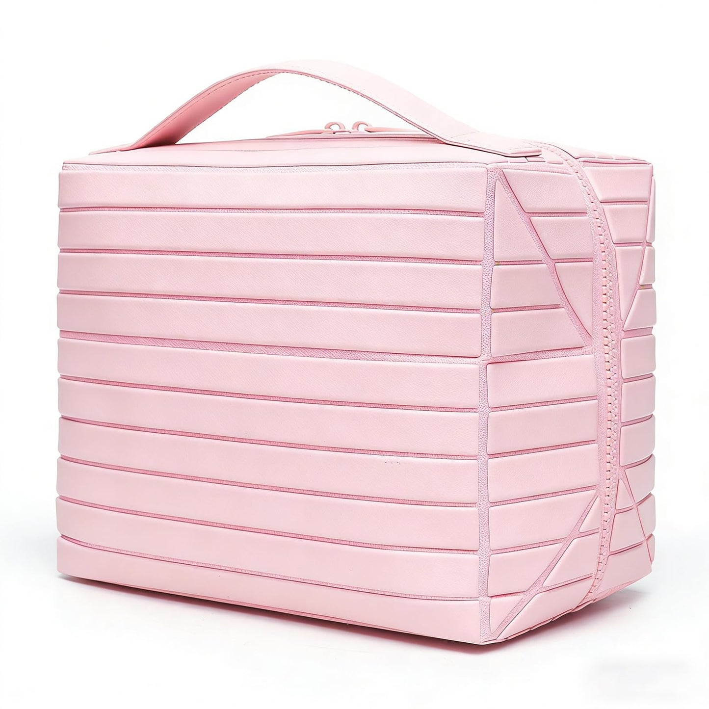 Fold Down Standing Makeup Bag – Large Travel Toiletry Organizer (Pink)