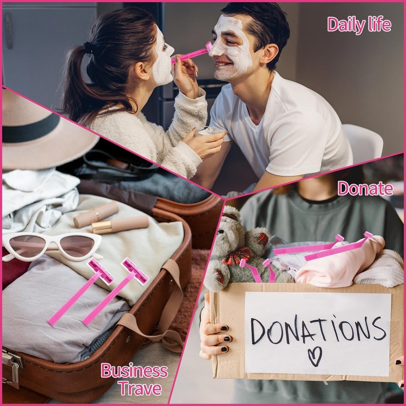 60 Count Women's Disposable Razors, Twin Blade Shaving Razor Pink Stainless Steel Women's Disposable Razors for Men Women Camping Traveling Home