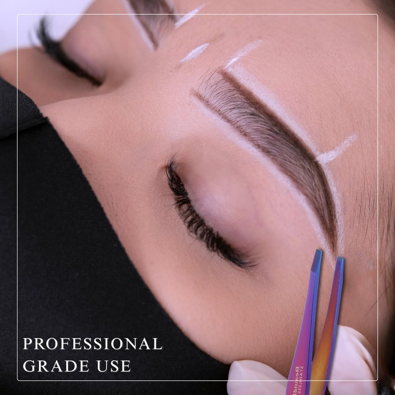 Beautélux Pro Series Purple Titanium Coated Tweezers – Precision Slant Tip Eyebrow Tweezers with Elegant Design, Professional Stainless Steel Hair Removal Tool with Purple Leather Pouch