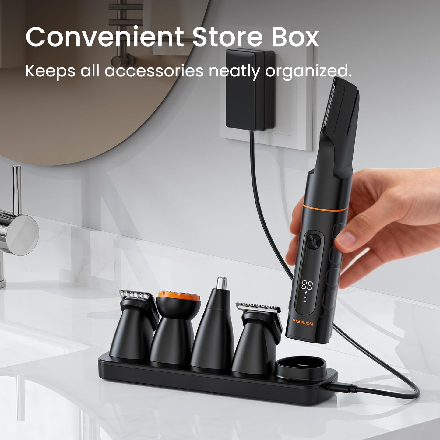 MAXGROOM Manscape All-in-One Body & Pubic Hair Trimmer for Men, No-Nick Groin & Ball Shaver, Waterproof Mens Electric Grooming Kit with LED Display, USB Rechargeable (Black)