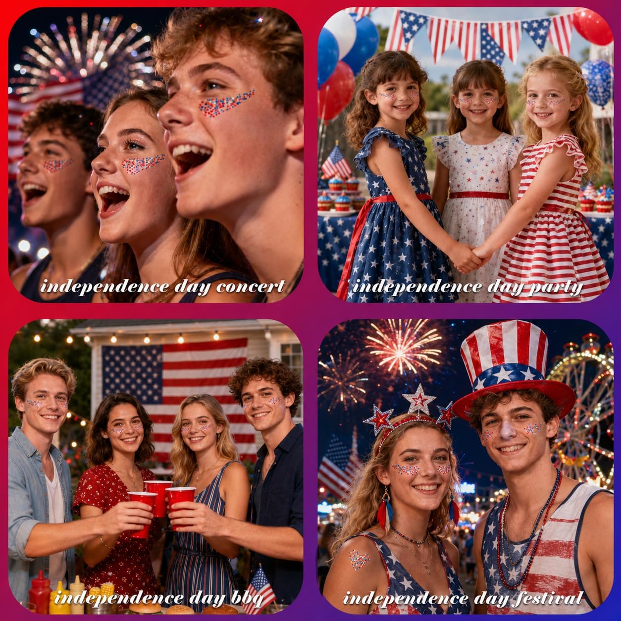 Star Shaped Red White and Blue Body Glitter Gel - 50g Patriotic Face & Hair Glitter for 4th of July Outfits