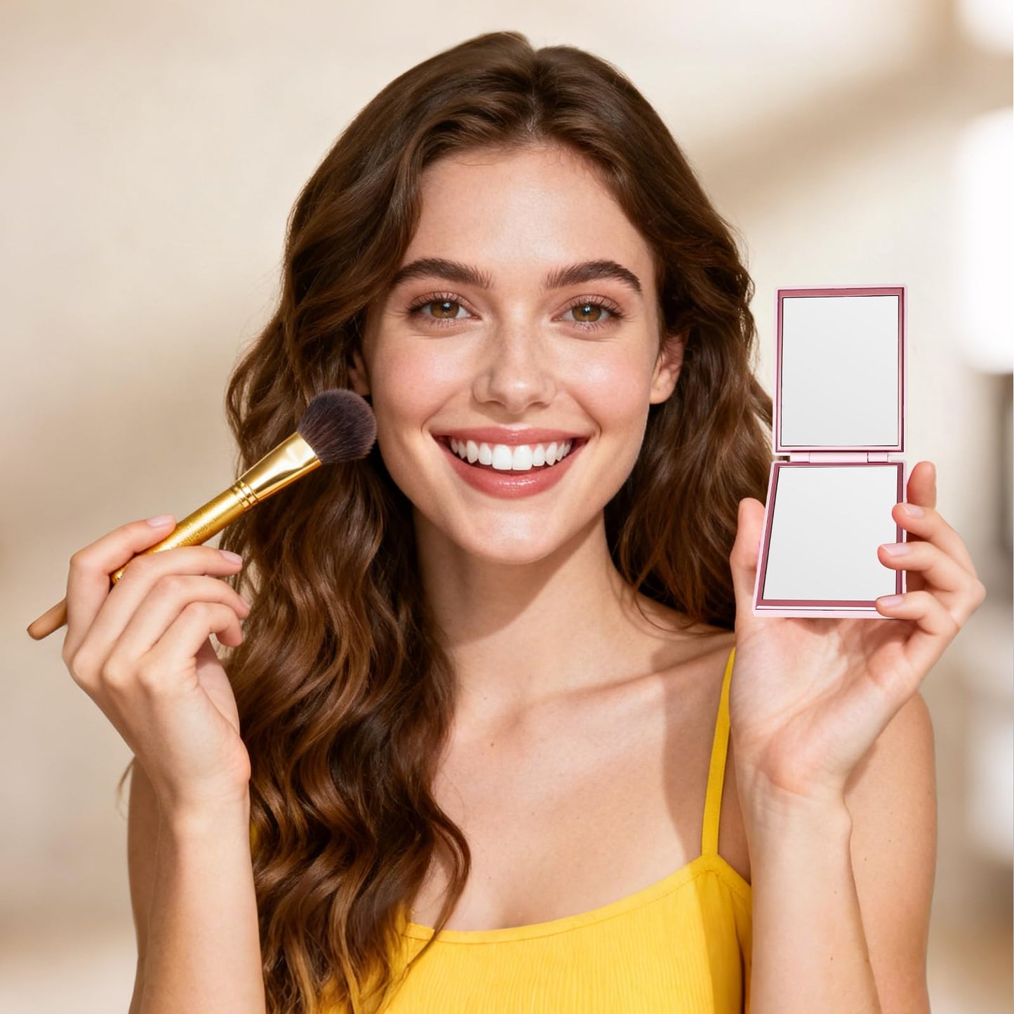 Kintion Compact Mirror, 1x/3x Portable Travel Mirror for Pocket, Purse, Handbag, Pink
