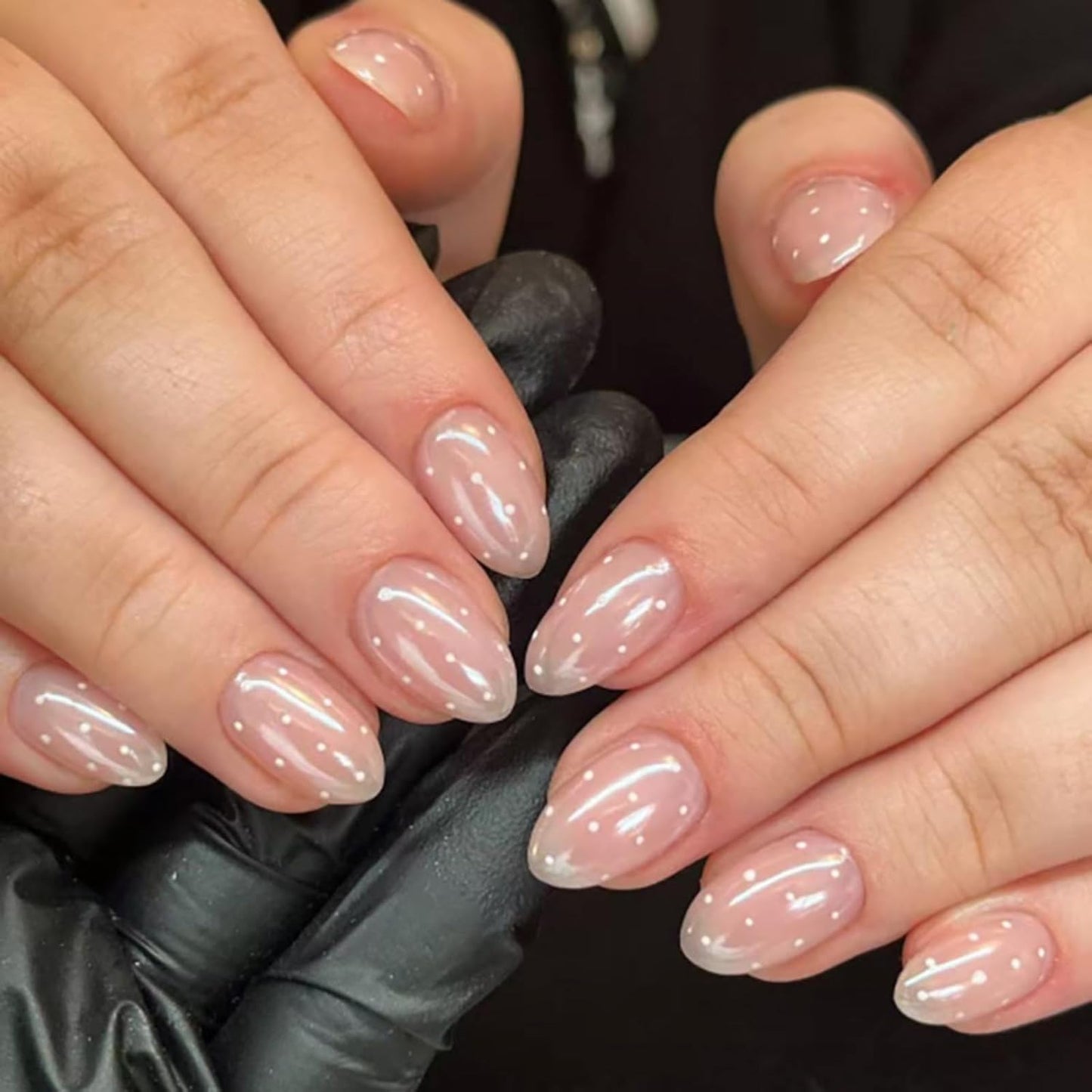 Flower Nail Press Ons - French Tip 3D Floral Butterfly Acrylic Nails | Glossy Pink Medium Almond Full Cover - 24 Pcs