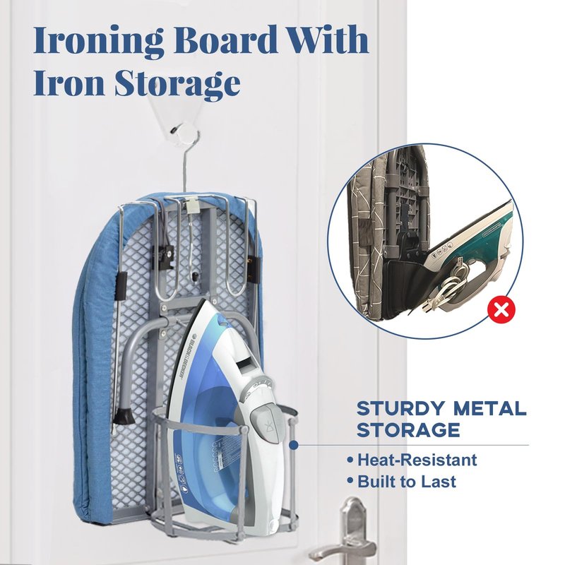 Metal Foldable Iron Board with Iron Holder, RAINHOL Small Ironing Board Tabletop with Heat Resistant Cover, 31x12 Mini Compact Ironing Table for Dorms, Aprtment, Blue