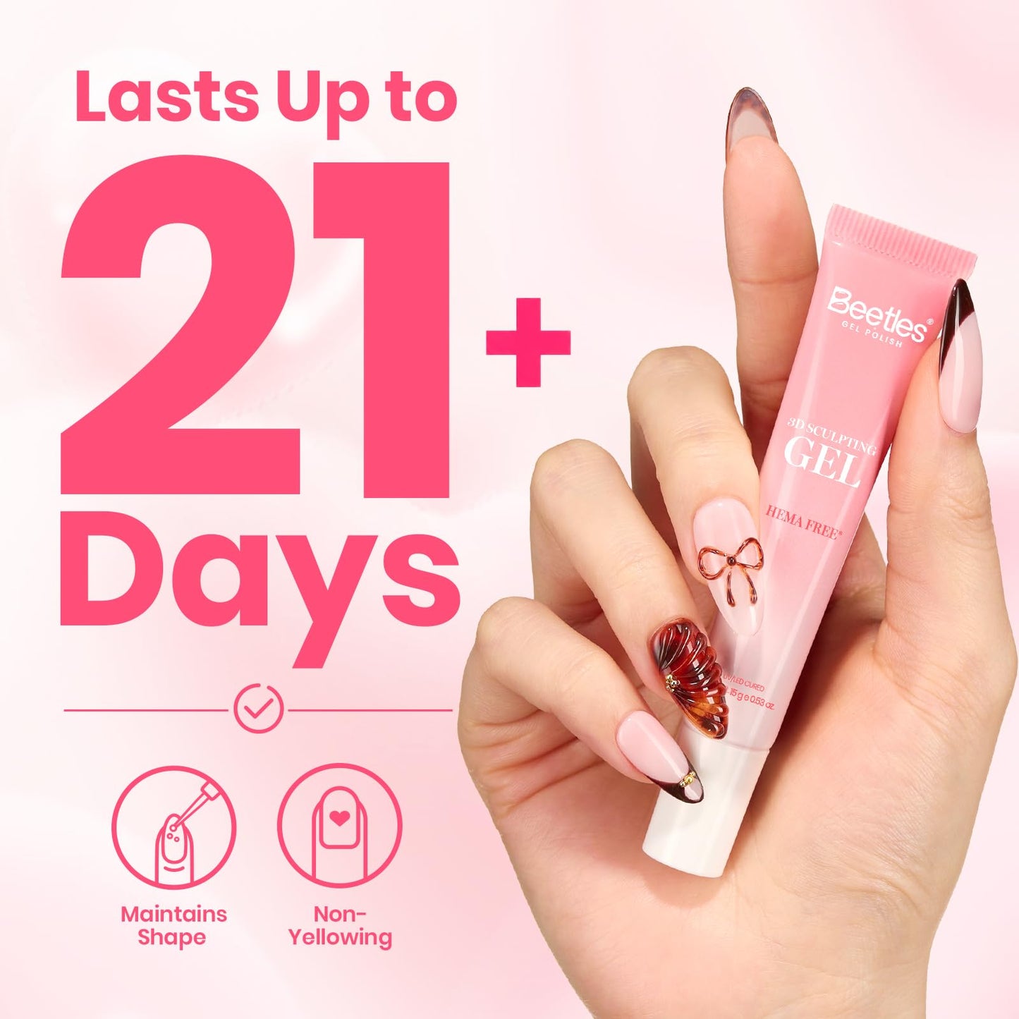 Beetles 3D Gel Nail Art, 5 in 1 Sculpting Clear Gel Glue, No Wipe Hema-Free for Drawing, Molding, Nail Charms, Rhinestones & Chrome Powder, Beginner-Friendly, DIY Home & Salon, UV/LED Lamp Needed,15g