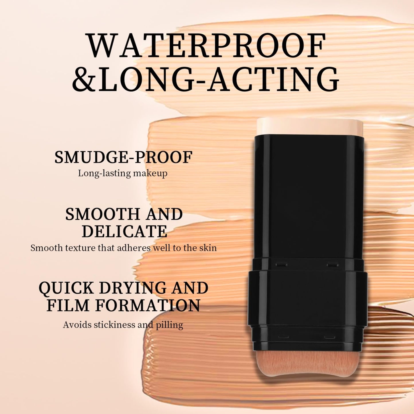 Dual-Ended Foundation & Concealer Stick with Built-in Brush, Long-Wear Matte Korean Full-Coverage Makeup, Waterproof Hydrating Contour for All Skin Tones (04#WHEAT)