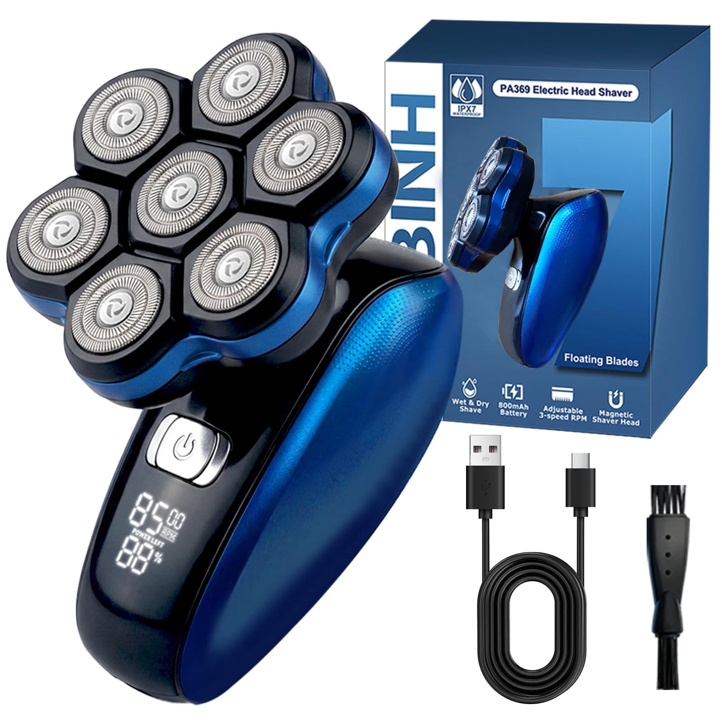 LOBINH Head Shavers for Bald Men - Magnetic 7D Detachable Head Shaver, 100% Waterproof Wet Dry, Rechargeable Cordless Electric Razor, Rotary Shavers with LED Display, Fast Charging