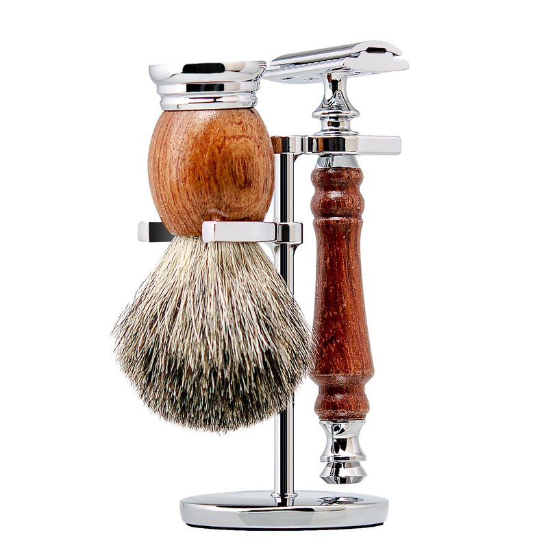 Grandslam Safety Razor Shaving Kit for Men,Pure Badger Hair Brush and Double Edge Safety Razor (Closed Comb) with Rosewood Handle, Shaving Stand, 10 Razor Blades, Perfect for Every Day Use