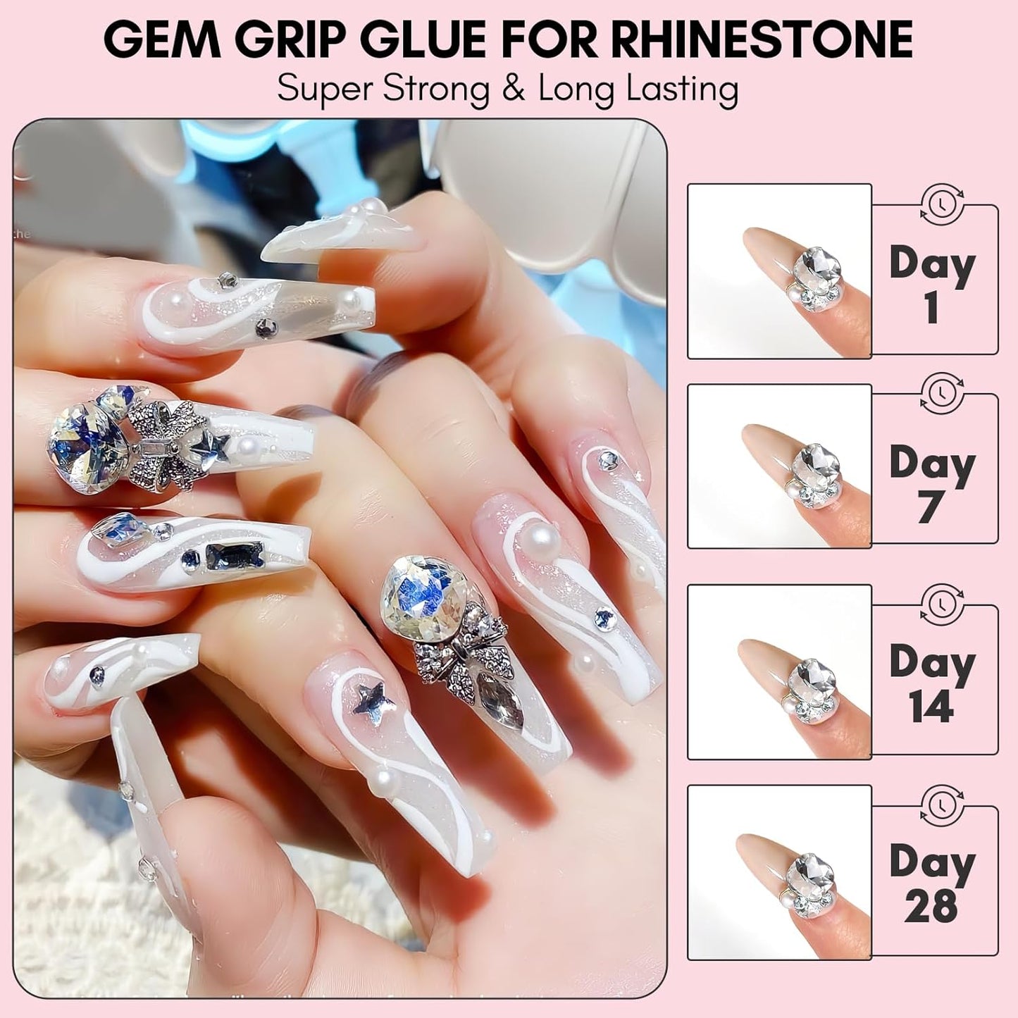 Makartt No Wipe Rhinestone Glue - Super Strong Nail Charm Gel for 3D Nail Art | 30G Bling Adhesive