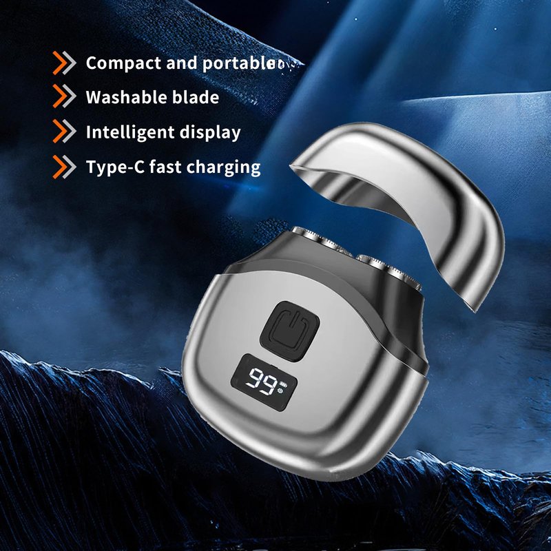Travel Electric Shaver Compact, Mini Rotary Razor with Double Foil, Washable Head, Type-C Fast Charging, LED Screen
