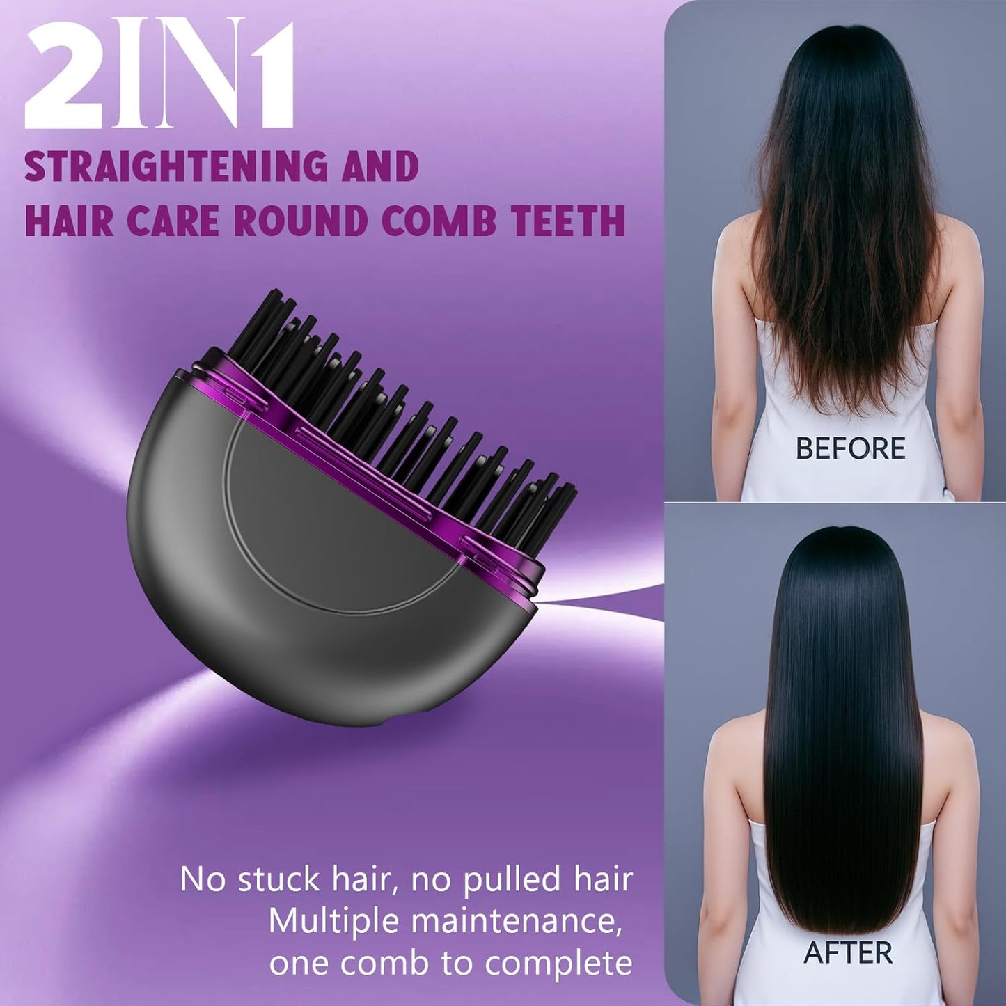 Mini Hair Straightener - Portable Rechargeable Hair Straightener Brush with 3-Speed Temperature Control | Travel-Friendly Design (Black)