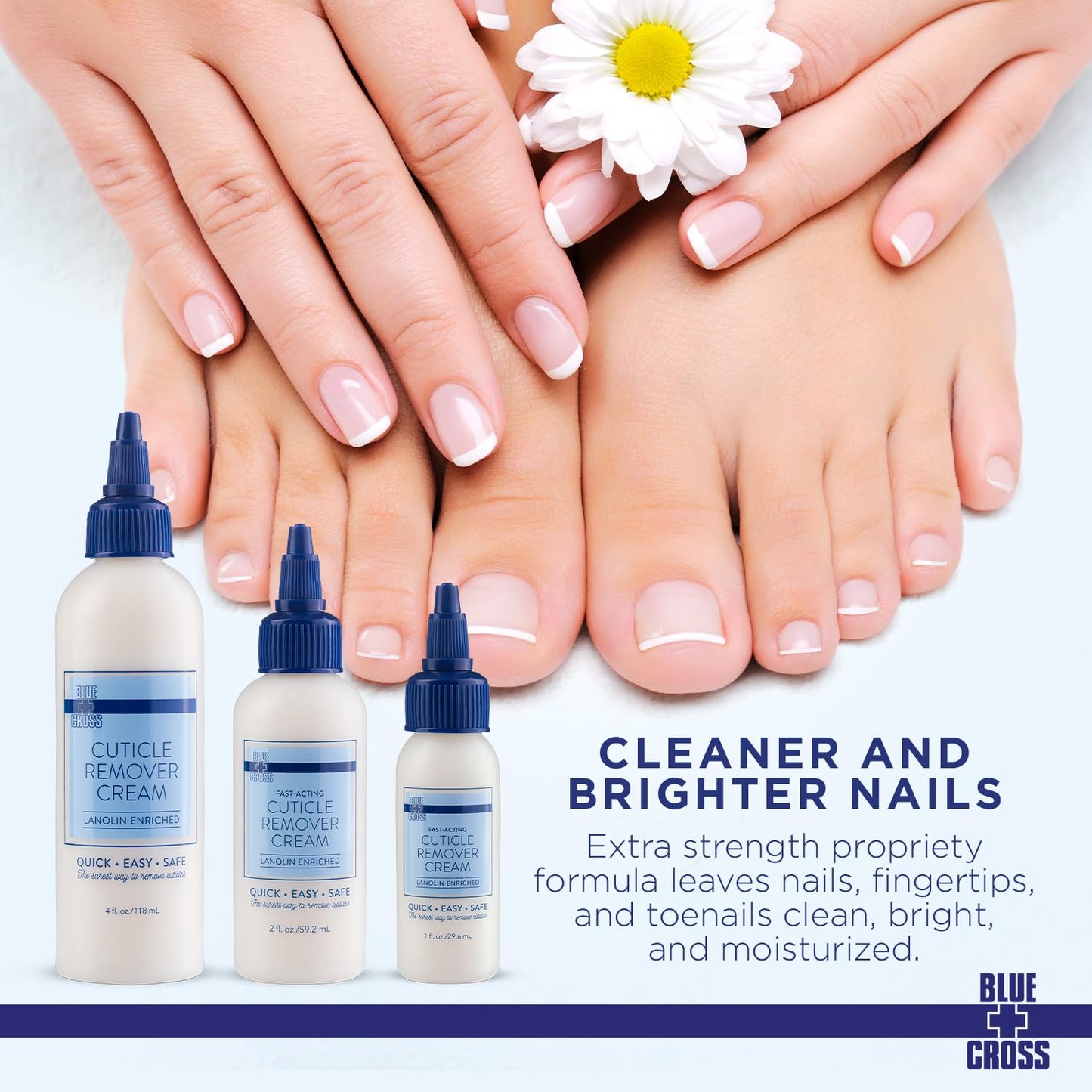 Blue Cross Cuticle Remover Cream for Dry Damaged Cuticles, Moisturizing Cuticle Softener for Nails, Professional Nail Care for Dry Manicures, Brittle Hang Nails, Made in USA, 2oz