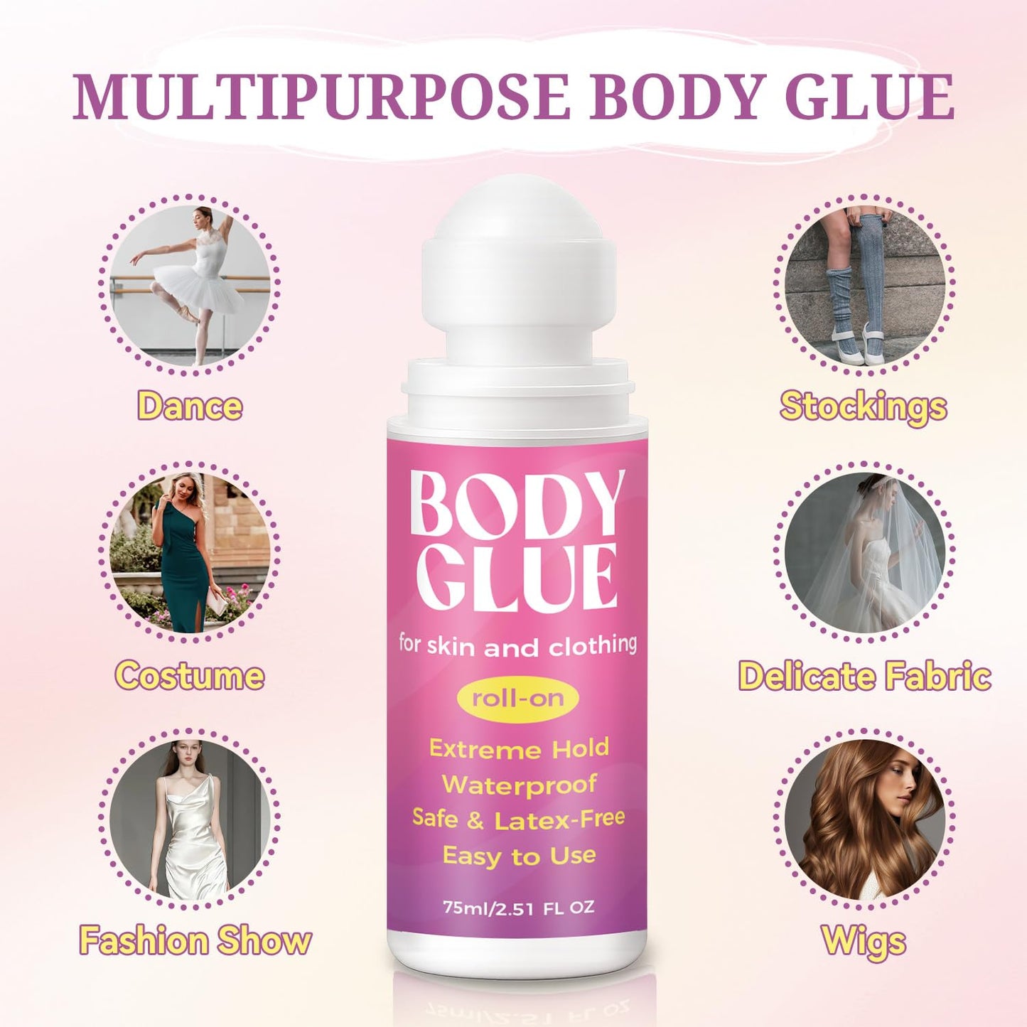 Bondtech Body Glue - Strong Adhesive for Clothes & Skin | Sweat Resistant, Water Wash Off, 2.54 Oz