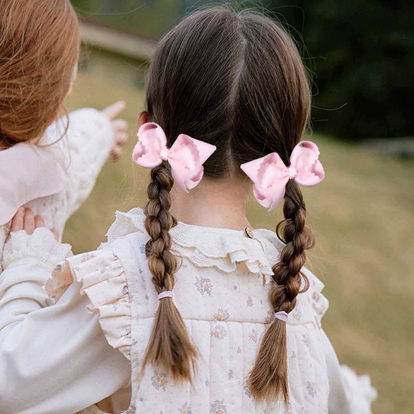 Pink Grosgrain Ribbon Scalloped Hair Bows for Girls,2Pcs 3" Small Cute Dressy Bow Alligator Clips,Valentines Birthday Party Decor Accessories Gift for Toddlers Teens Baby School Kids
