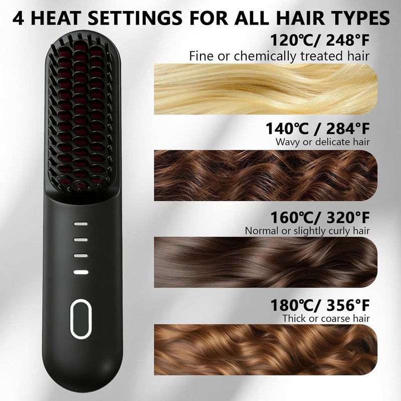 Go Brush Pro - Cordless Hair Straightening Brush for Short Hair | 4 Temperature Settings, MCH Ceramic, Fast Heat, 4000mAh Battery (Black)