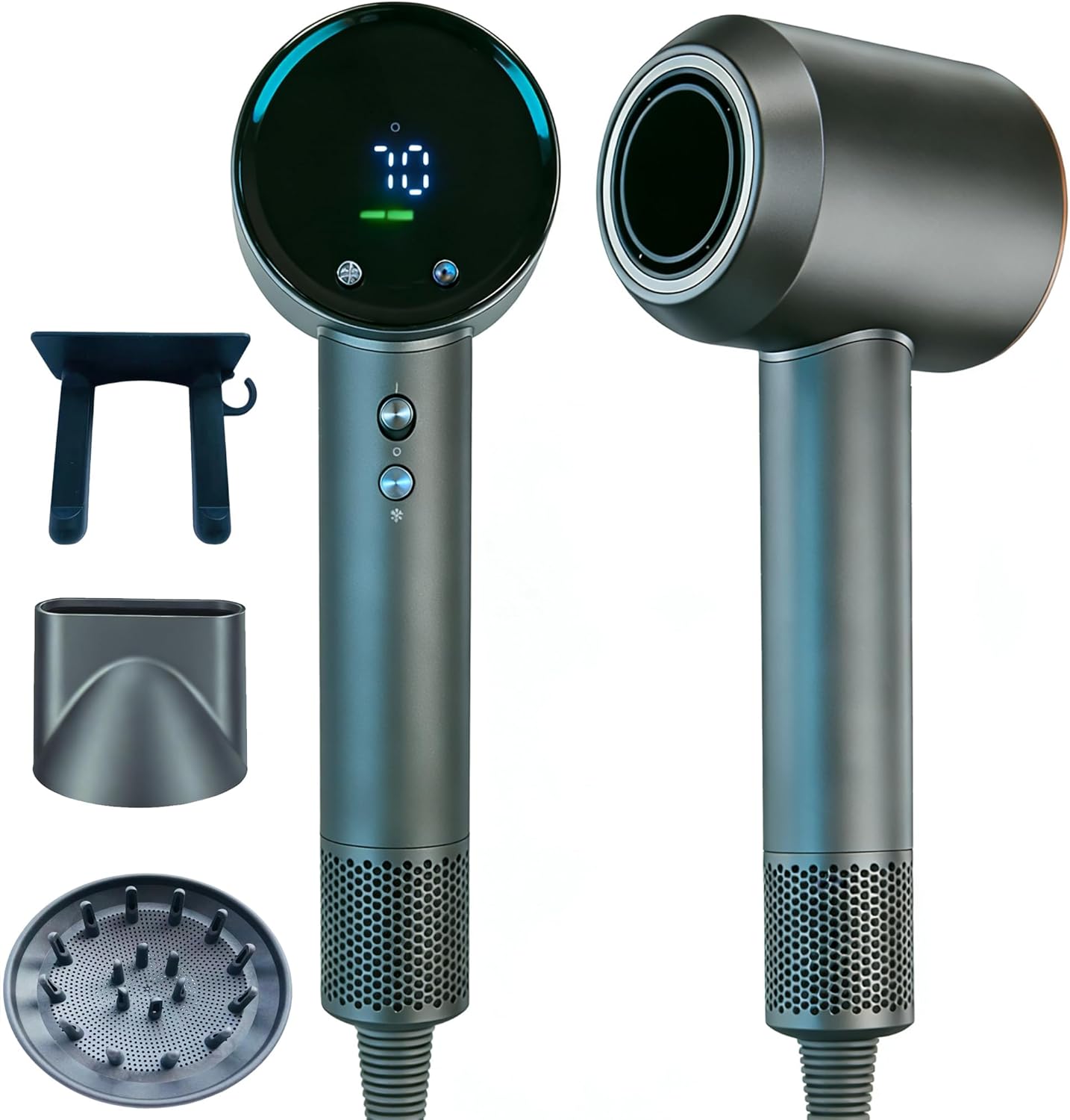 High-Speed Ion Hair Dryer - 1400W Brushless Motor, Ultra-Light & Low Noise | Intelligent LCD Display for Women & Children