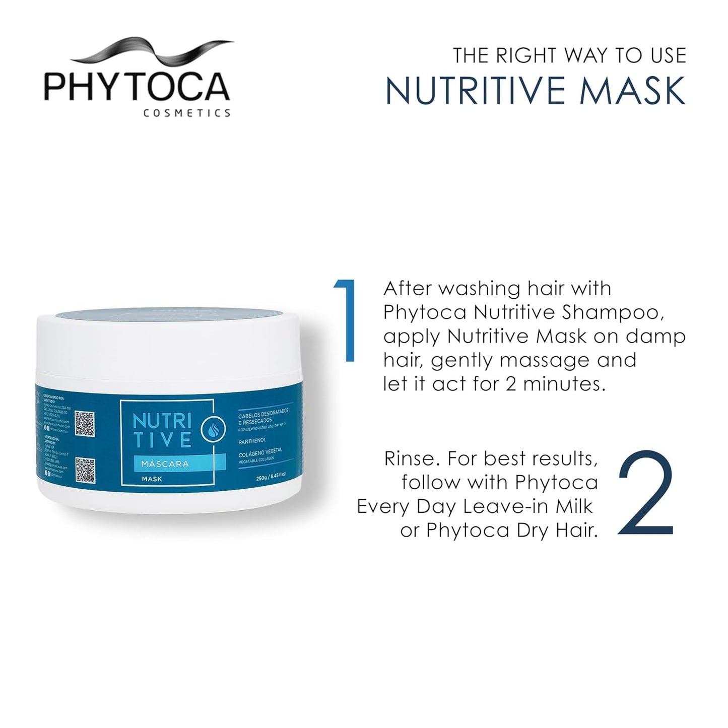 Phytoca Cosmetics Nutritive Hair Mask - Deep Hydration & Nutrition for Dry Hair | 8.45 oz, Collagen & Pro-Vitamin B5