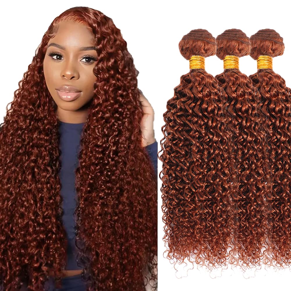 Copper Kinky Curly Human Hair Bundles Color 33 Bundles Brown Bundles Human Hair Weave 28 28 28 Inch Unprocessed Brazilian Virgin Copper Red Kinky Curly Bundles Human Hair Extensions