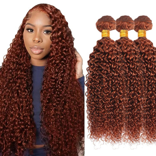 Copper Kinky Curly Human Hair Bundles Color 33 Bundles Brown Bundles Human Hair Weave 28 28 28 Inch Unprocessed Brazilian Virgin Copper Red Kinky Curly Bundles Human Hair Extensions