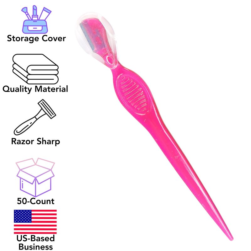 Iconikal 50-Pack Dermaplaning Eyebrow Razor Tool, Pink for Shaping Trimming Primping Morning Routine