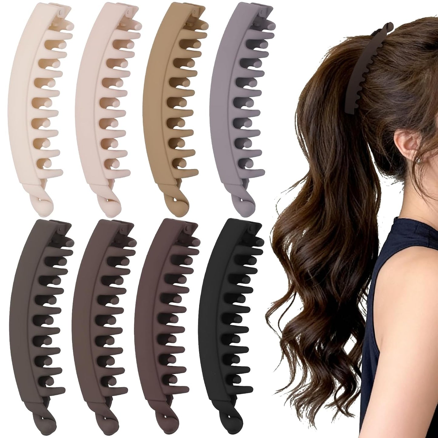 Banana Hair Clips for Women - 8PCS Cute Tortoise & Solid Color Claw Clips | All-Day Hold for Thin/Thick Hair