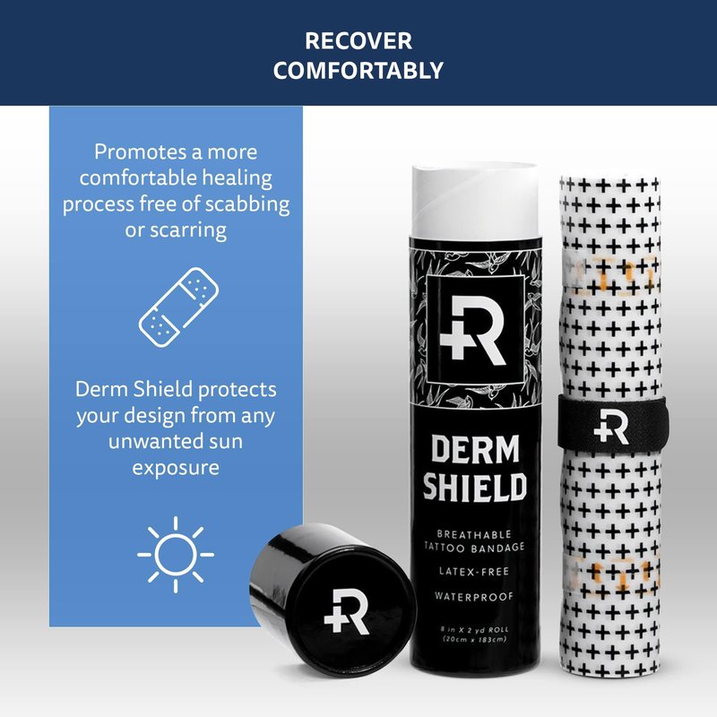 Recovery Aftercare Derm Shield Tattoo Cover Up Patch - Latex-Free & Waterproof Tattoo Aftercare Bandage - Transparent Matte Film - Breathable & Flexible - Promotes Healing & Skin Renewal (10" x 2 yd)