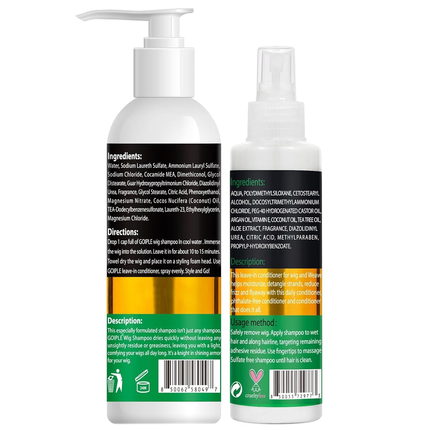 Wig Shampoo & Conditioner for Synthetic Wigs - Hydrating Detangler & Anti-Frizz Spray | 2-in-1 Moisturizer