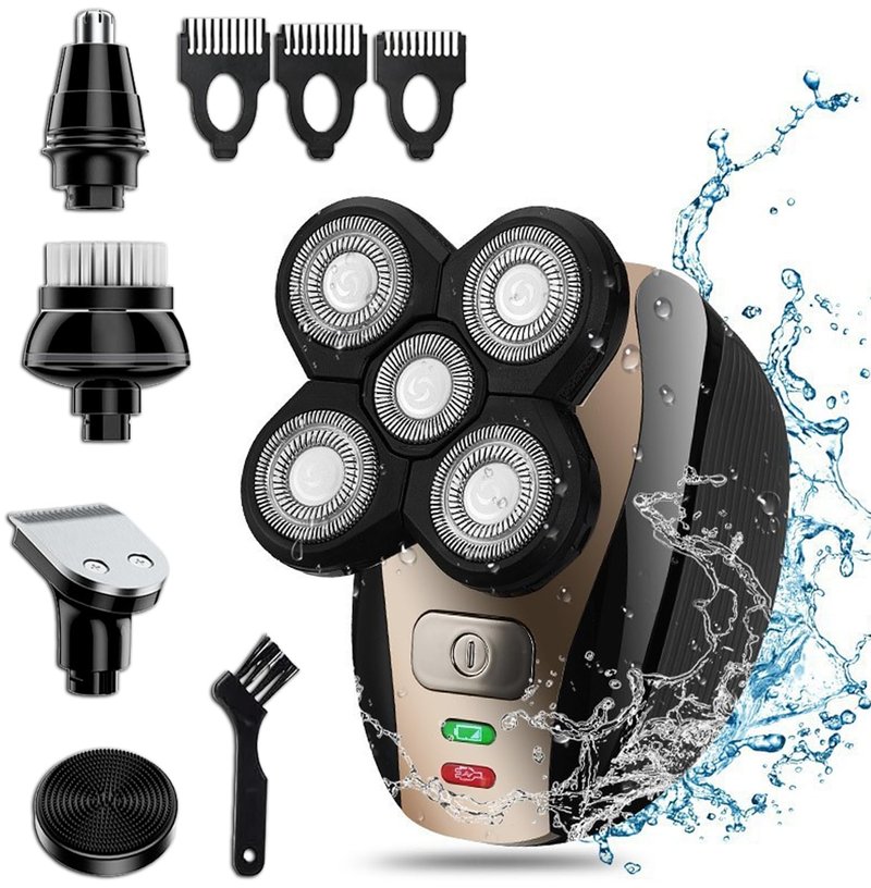 The Perfect Part 5-in-1 Rotary Electric Razor Bald Head Shaver | 4D Rechargeable and Cordless Beard Trimmer | Includes Skull Shaver, Clippers, Nose Hair Trimmer, Face Scrubber & Facial Cleansing Brush