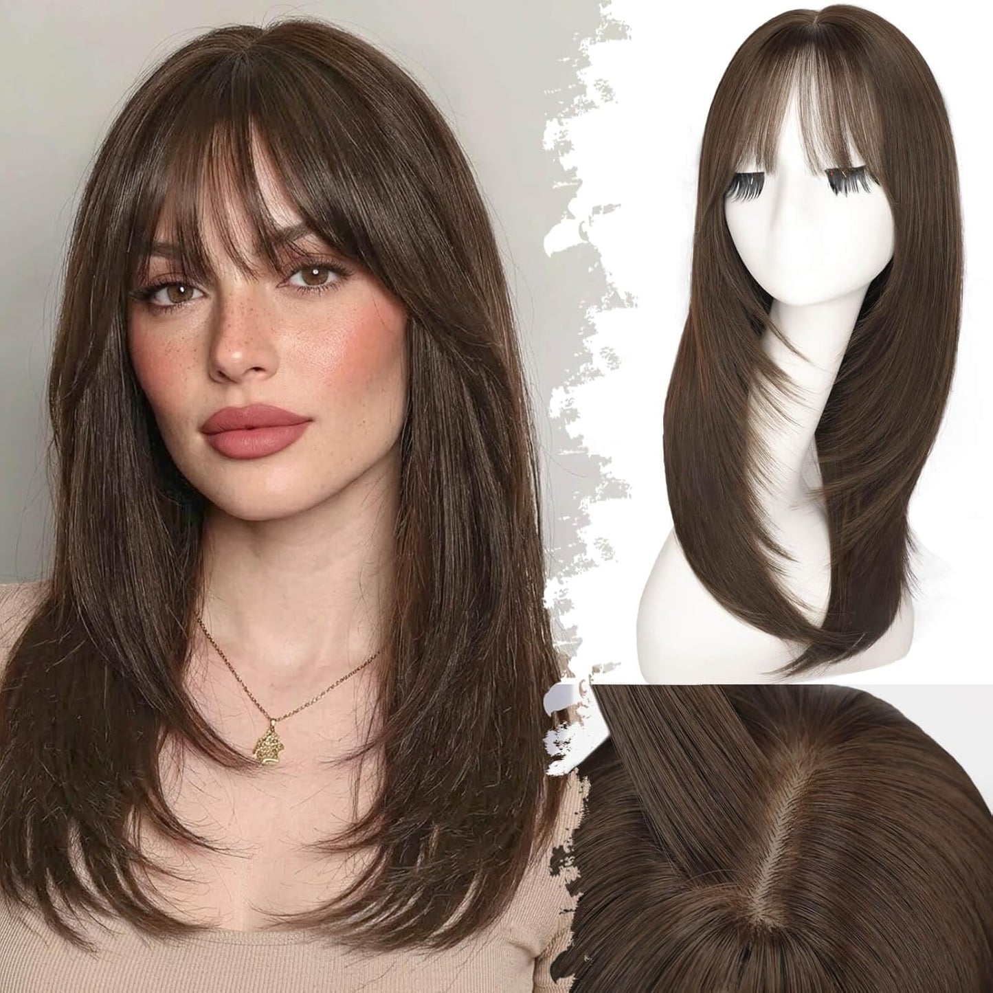 Beginner-Friendly Ash Blonde Wig with Bangs - 4x4 Glueless Synthetic Hair, Medium Length, Face-Framing Layers