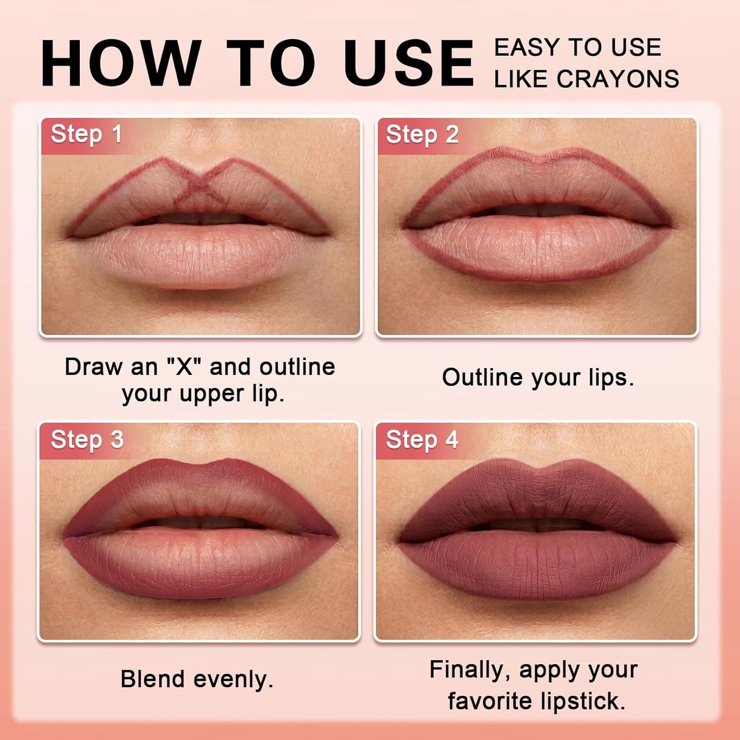 Matte Lip Crayon - 2-in-1 Nude Lipstick & Lip Liner with Brush | Long-Lasting, Waterproof, Vegan