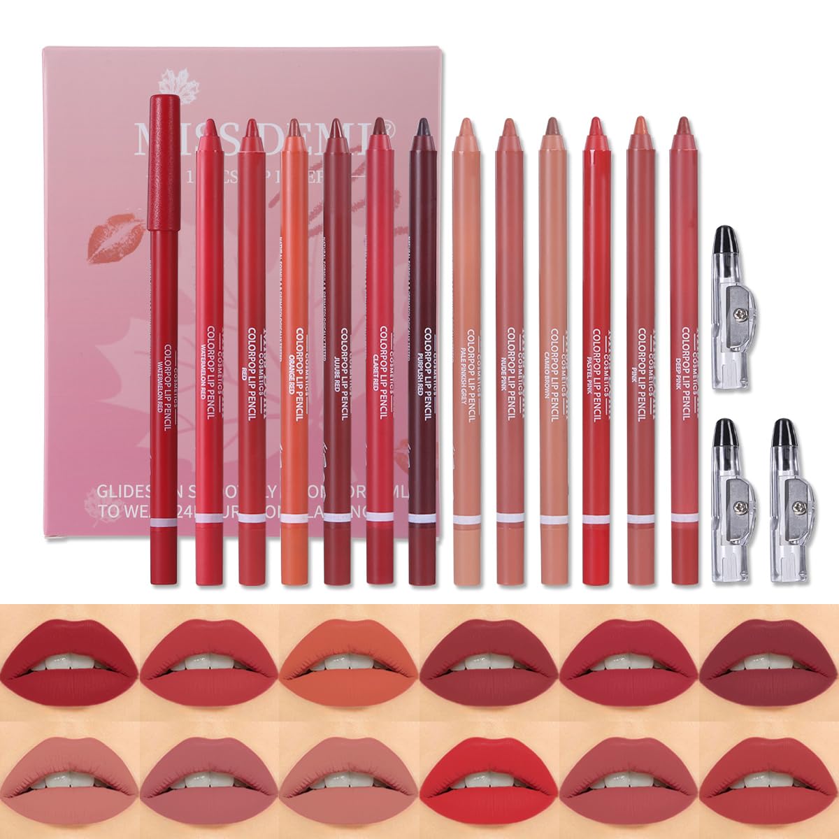 12-Color Matte Velvet Lip Liner Set | Creamy Pigmented Soft Pencils for Women