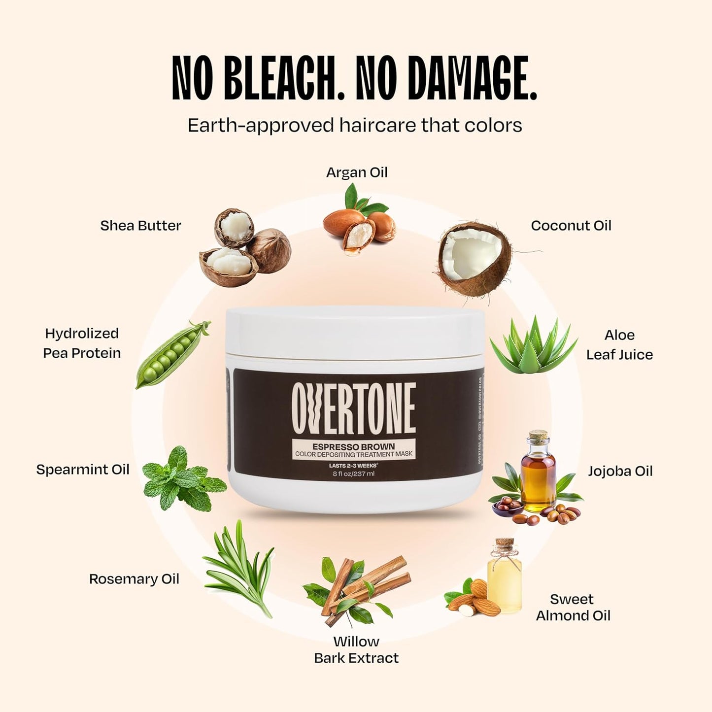 Overtone Espresso Brown Semi-Permanent Hair Color Conditioner - Nourishing Color Depositing Mask with Shea Butter & Coconut Oil | 8 oz, Vegan & Cruelty-Free