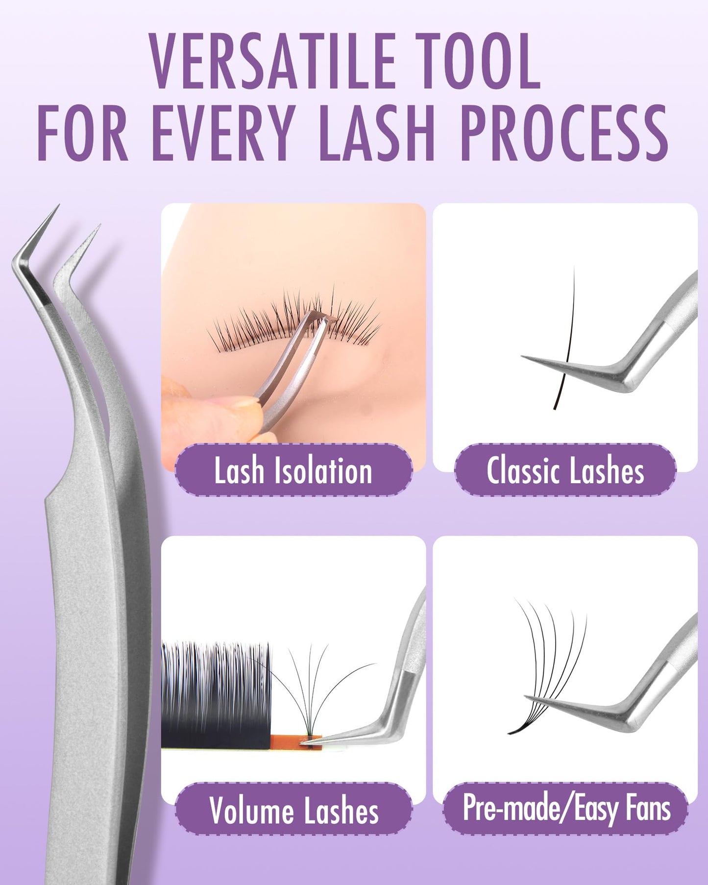 Beyelian Volume Lash Tweezers Lash Tweezers for Eyelash Extensions, Non-slip High Precision Effortless Tip for Mega Fans, Stainless Steel JT12