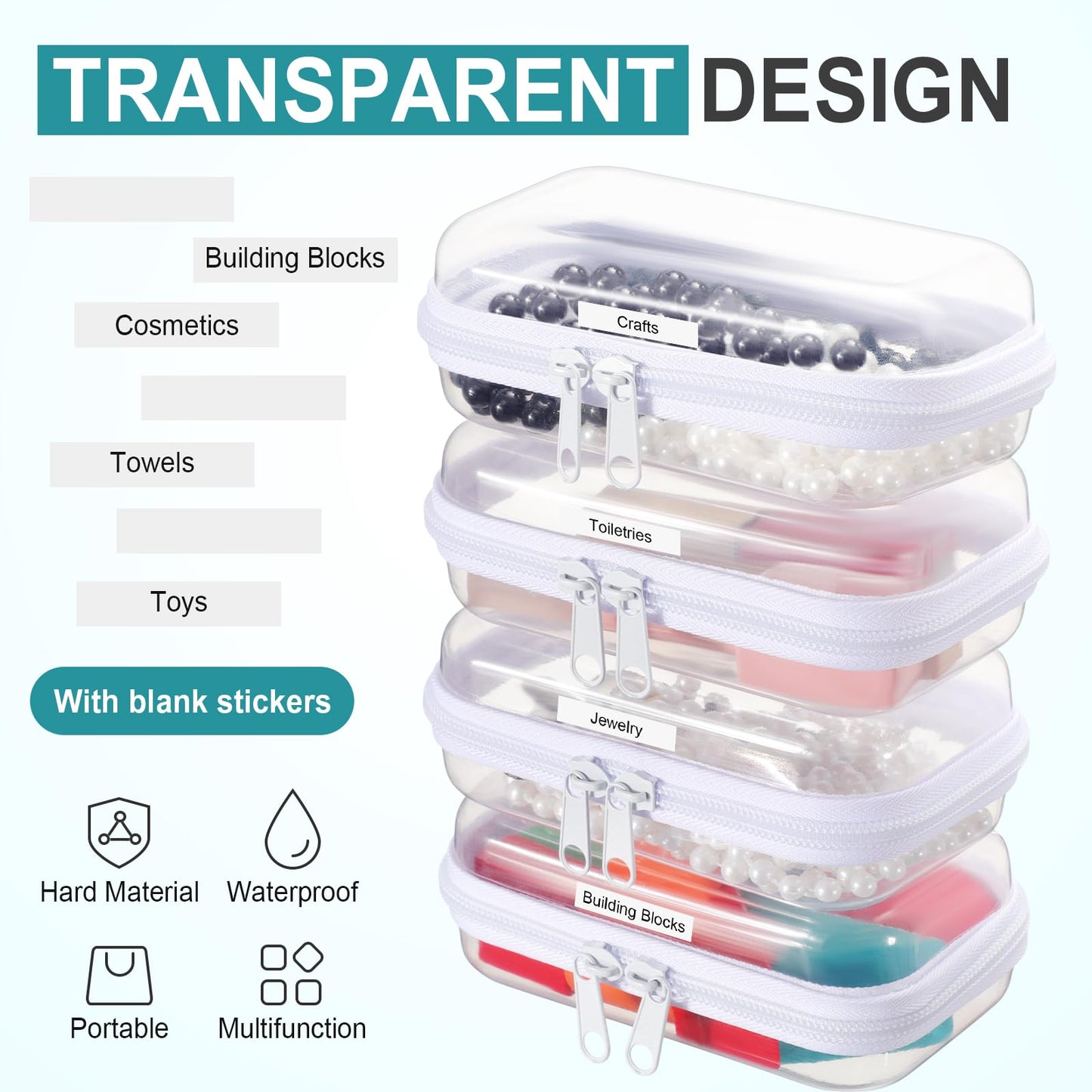 Sanwuta 10 Pcs Hard Zipper Case Clear Hard Pouches Plastic Zipper Pencil Portable Box Toy Storage Bins Plastic Container for Travel Toiletry Office Cosmetic Block Puzzle Organizer (Xs,Clear)