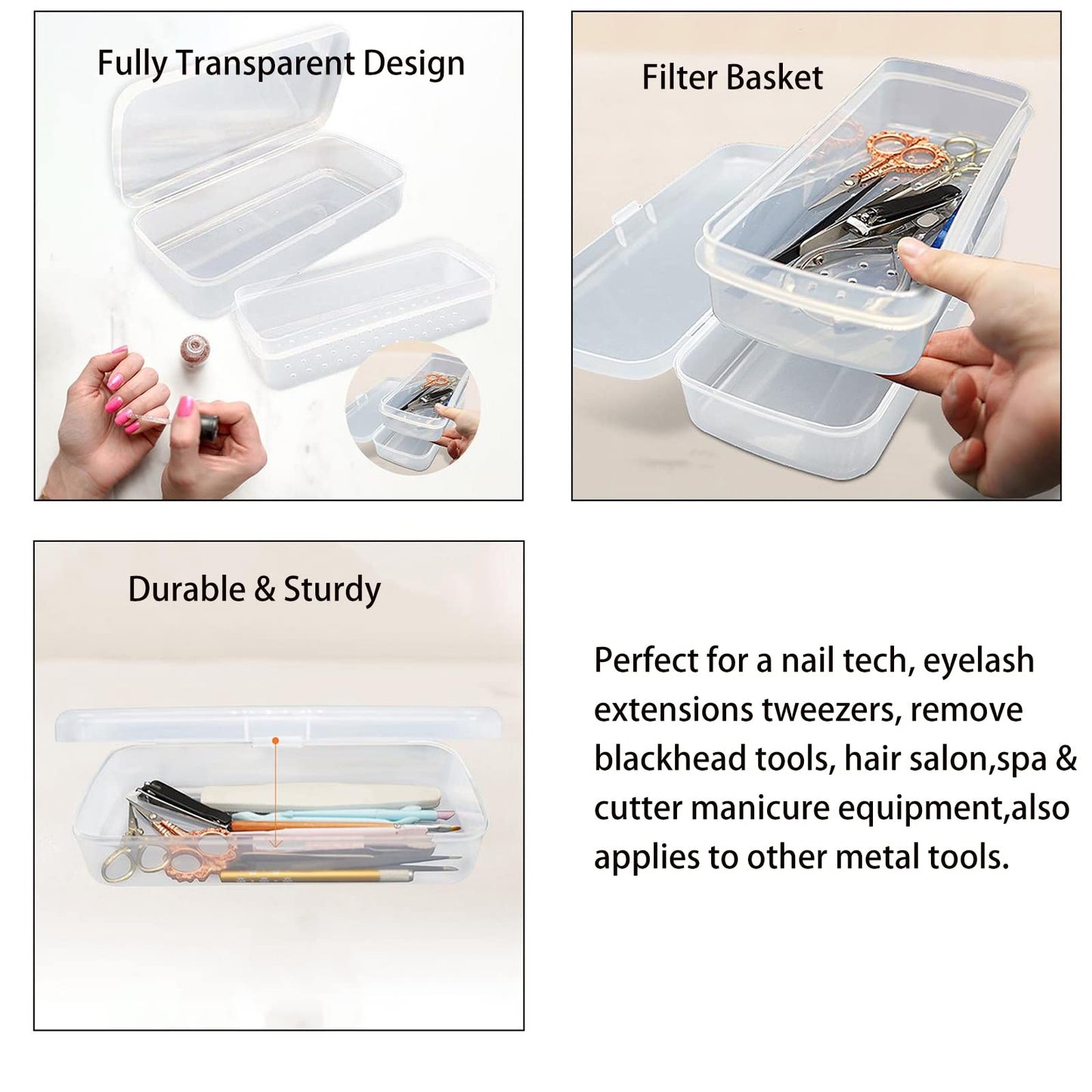 LXIANGN Nail Tool Sterilizer Box, Plastic Sterilization Tray for Tweezer, Nail Tools, Hair Salon, Eyelash Extensions, Nail Implement for Esthetician (Transparent)