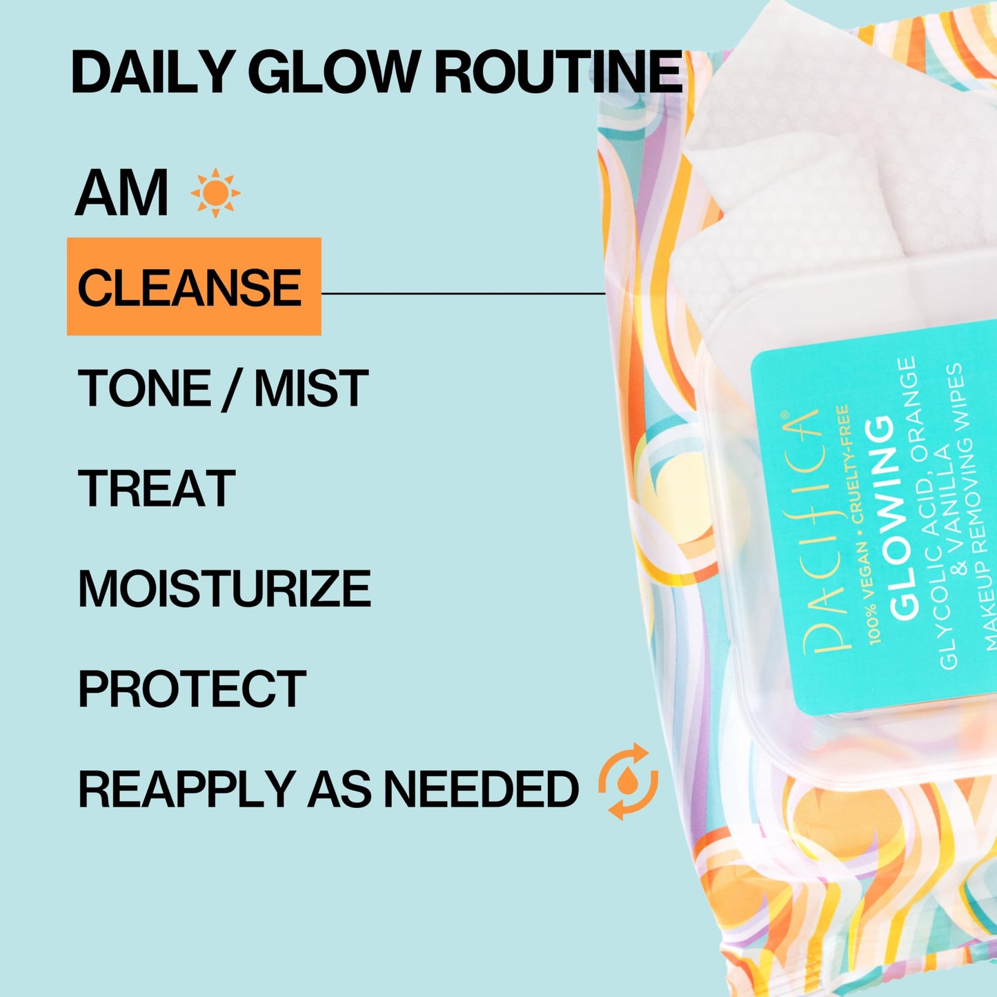 Pacifica, Glowing Makeup Remover Wipes - with Glycolic Acid for AHA Exfoliating and Facial Cleansing - No Rinse Face Cleaning Towelettes - Dermatologist Tested, 30 Count