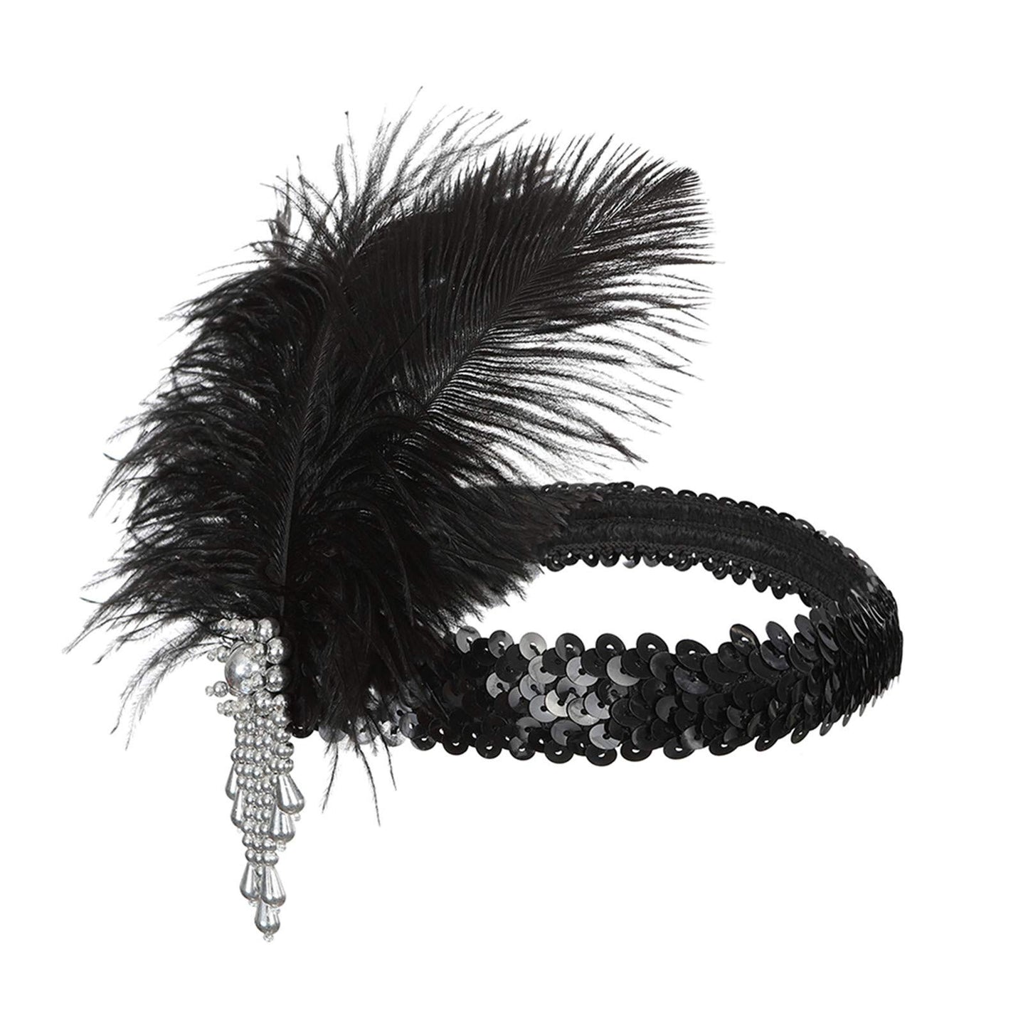 Lovfingu Roaring 20s Great Gatsby Women's Flapper Feather Headband 1920s Art Deco Headpiece Costume 23-New Silver