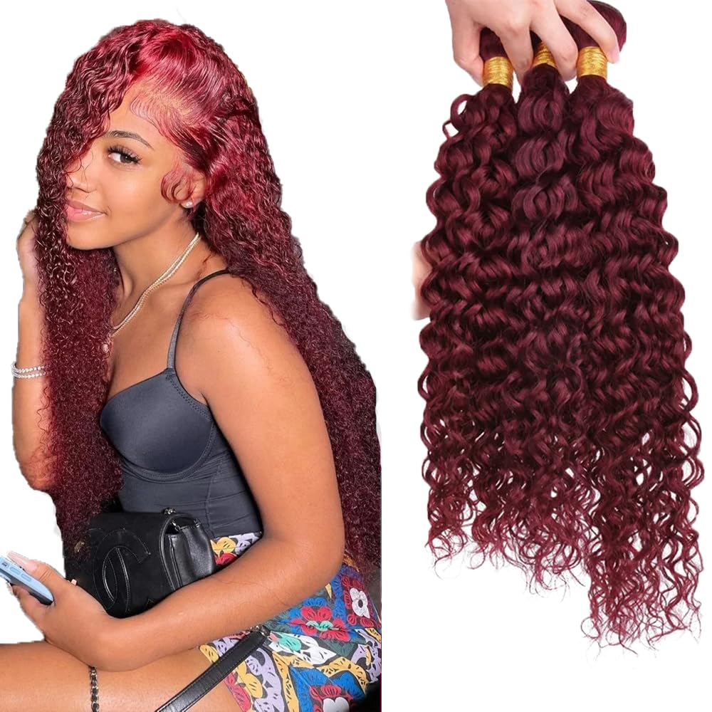 Wine Red Bundles Human Hair Water Wave Bundles 32 32 32 Inch #99J Burgundy Water Wave Bundle Unprocessed Brazilian Virgin Weave Hair 3 Bundle 50 Gram Per Bundle