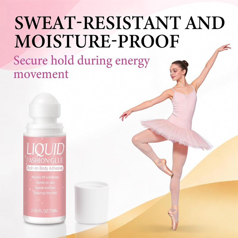 Body Glue Roll-On for Clothes & Skin - Sweat Resistant, Long-Lasting Adhesive | 2.54 Oz for Dancers & Costumes