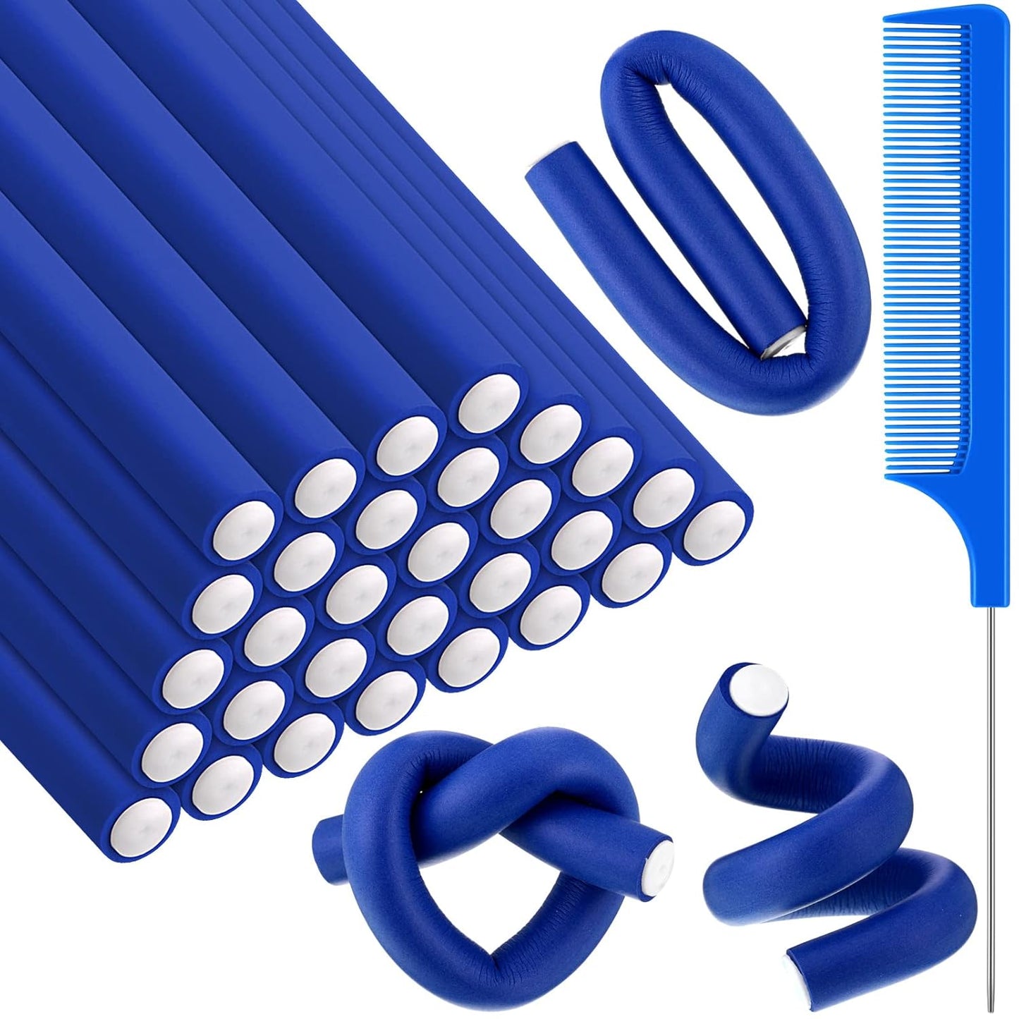 Flexible Curling Rods - 30 Pcs Foam Rollers for No Heat Styling | Dark Blue, 9.45 x 0.55 Inch