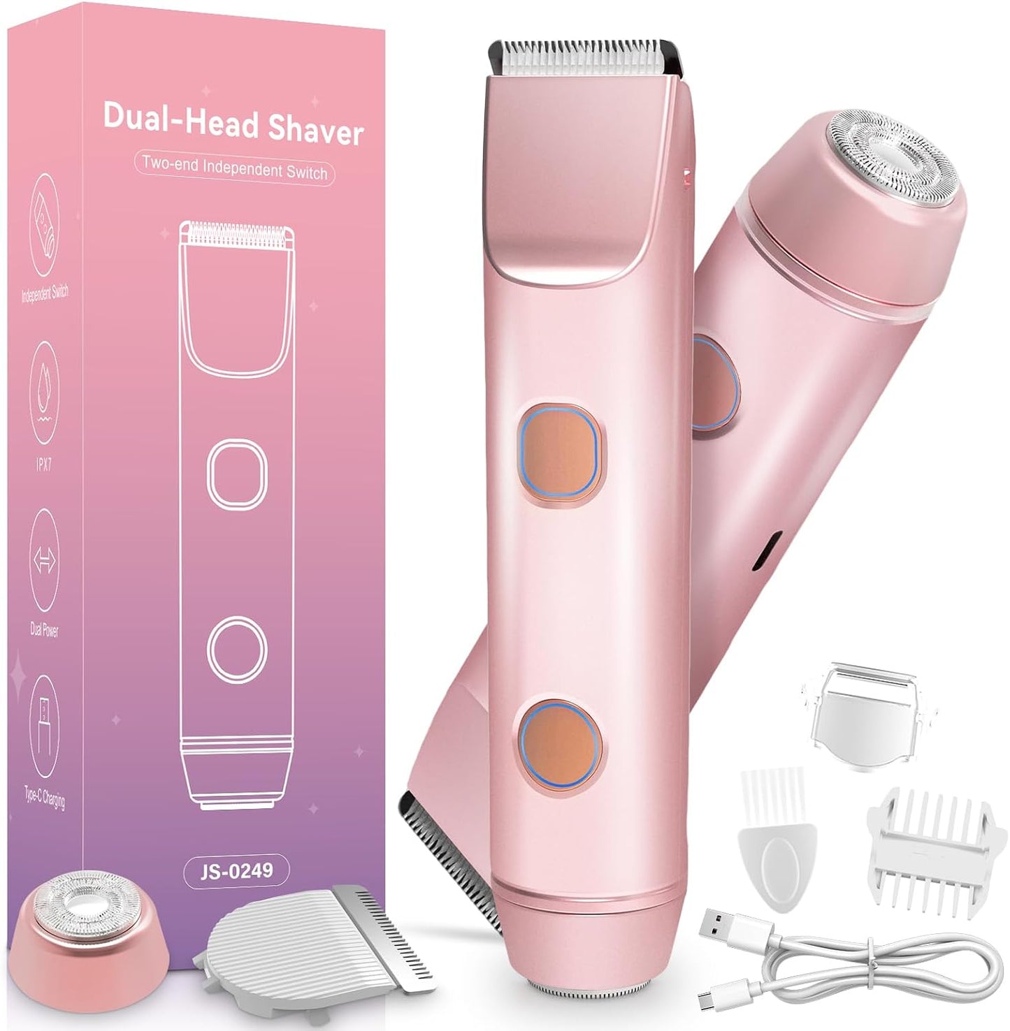 Bikini Trimmer for Women - 2 in 1 Electric Shaver with Dual Head | Waterproof Rechargeable Body & Facial Hair Remover