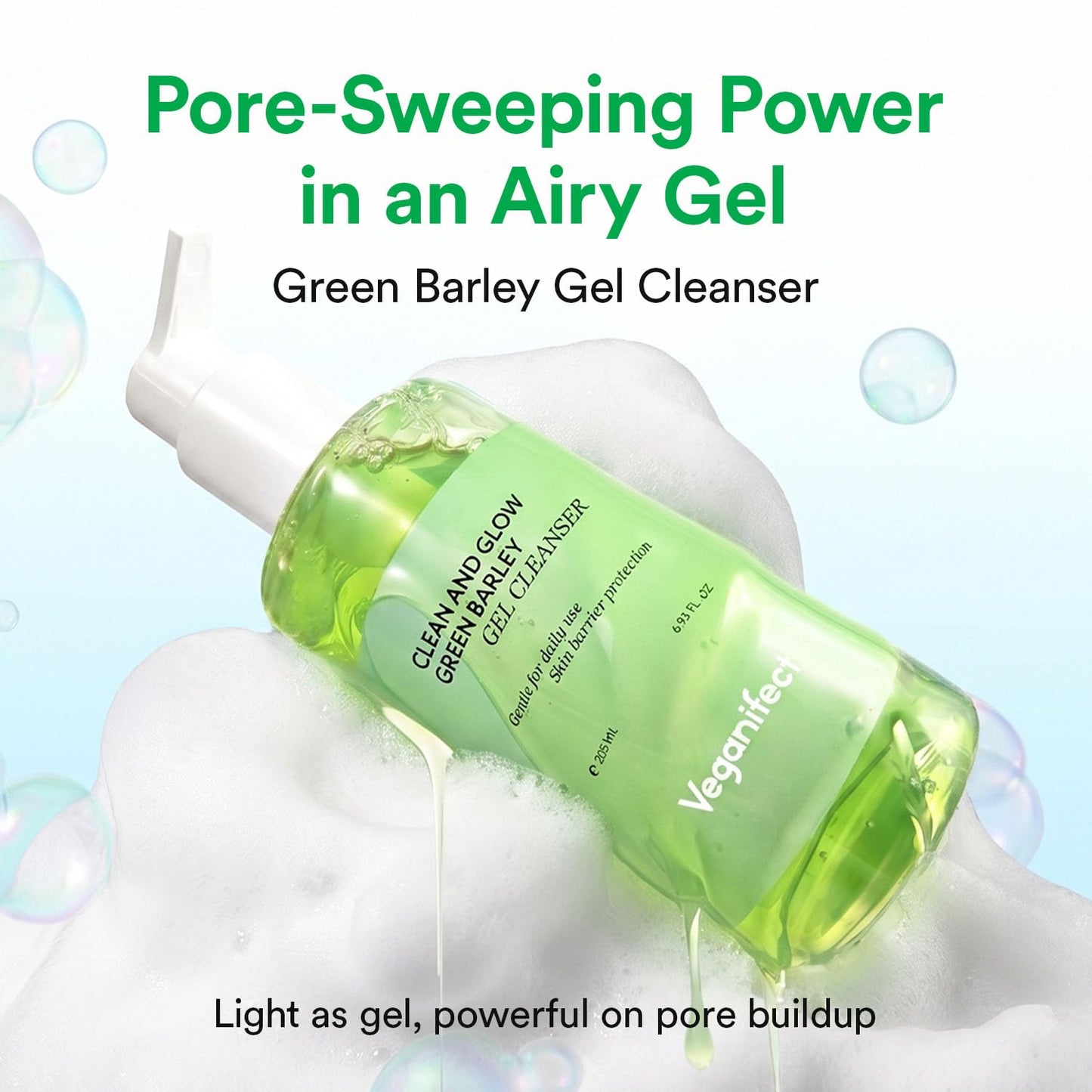 Veganifect LHA Gel to Foam Cleanser - Low pH Daily Face Wash for Hydrated, Smooth Skin | 205ml/6.93 fl oz