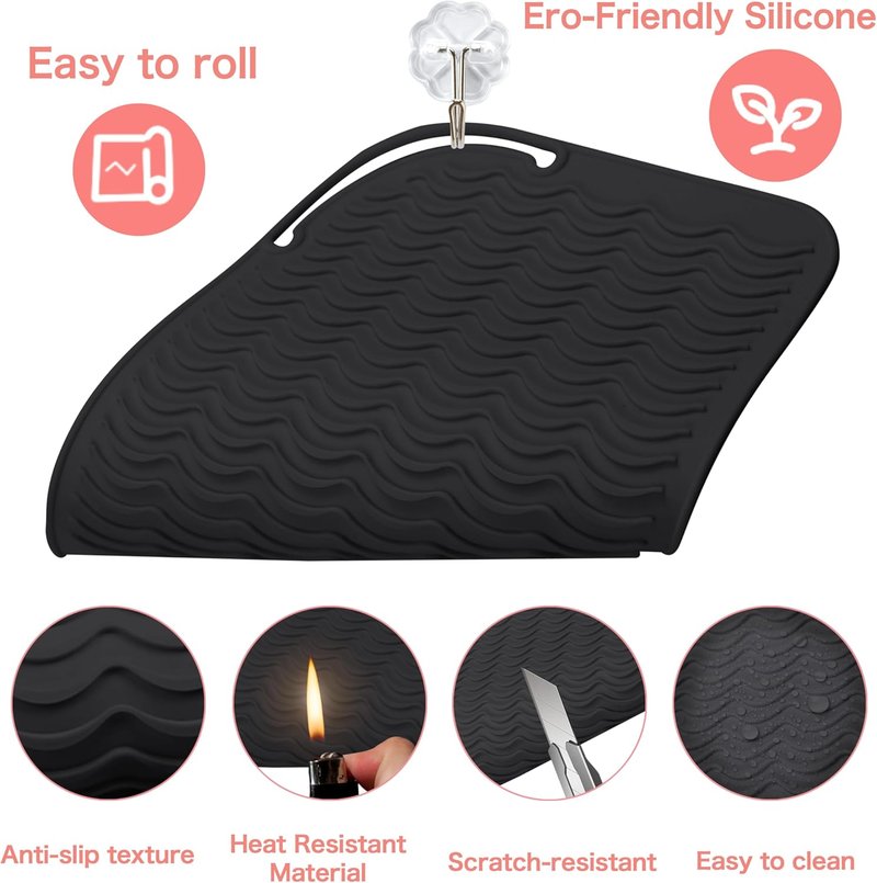 Professional Heat Mat for Hair Tools - Silicone Flat Iron & Curling Iron Pad | 9"x6.5", Black